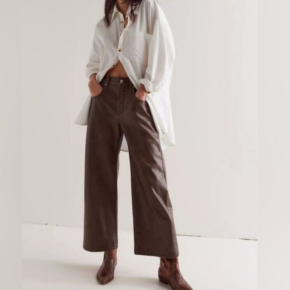 Free People Brown Wide-Leg Pants